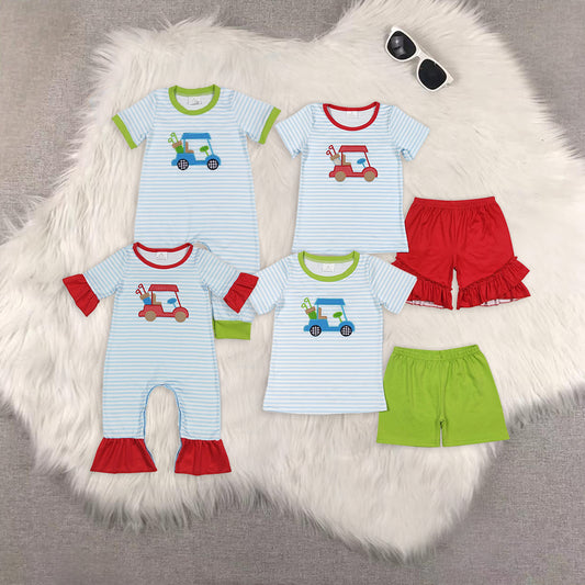 RTS NO MOQ Embroidery short-sleeved shorts suit & short-sleeved sets and romper