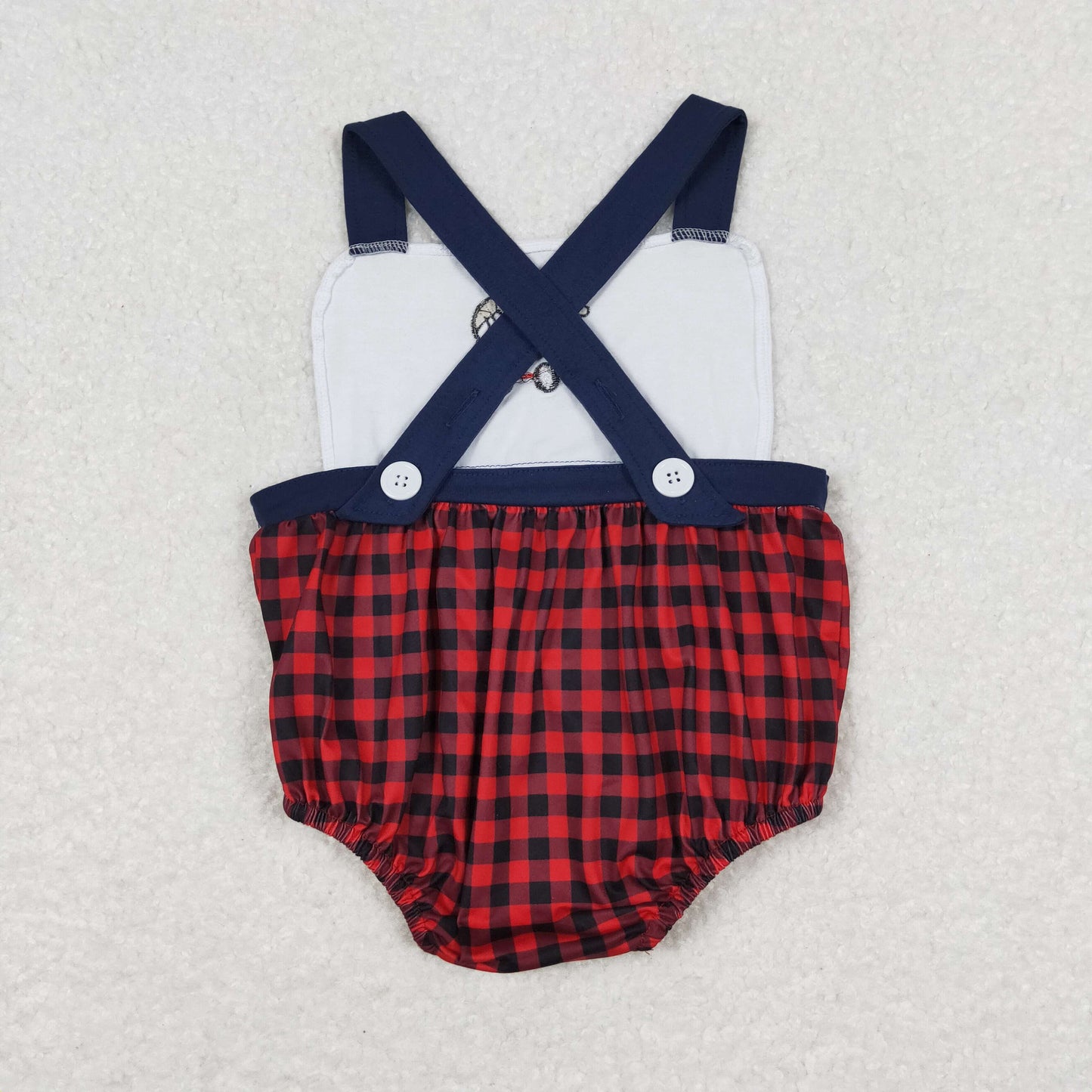 SR0753 Embroidery Basketball Baseball Football Cart Navy Blue Edge Red and Black Plaid Vest Jumpsuit