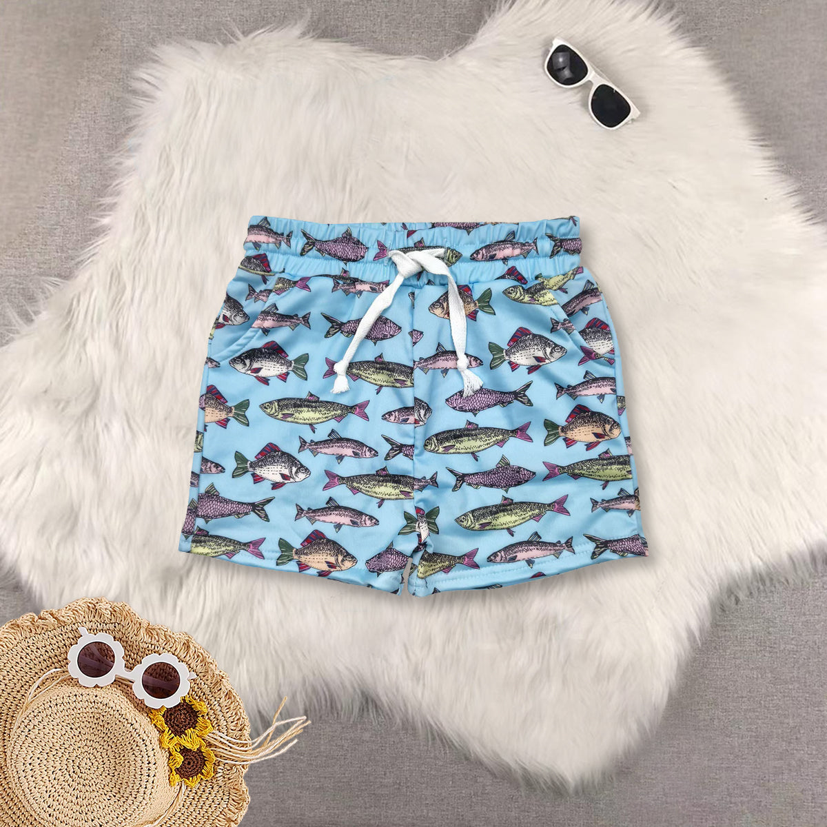 RTS NO MOQ Sibling baby boys clothes white Short Sleeve Suit  & Top and swimtrunks