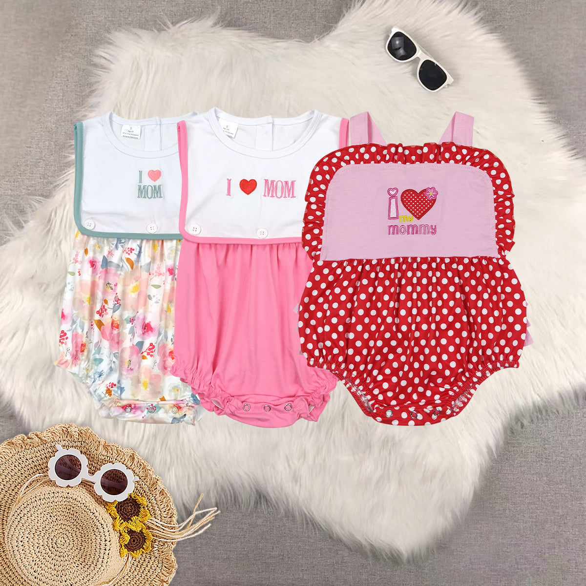 RTS NO MOQ Baby Boys girls embrodiery Short Sleeve Cropped Romper Mixed Sizes