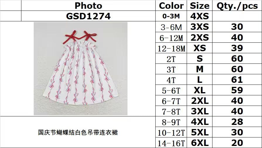 RTS no moq GSD1274 National Day Bow White Suspender Dress