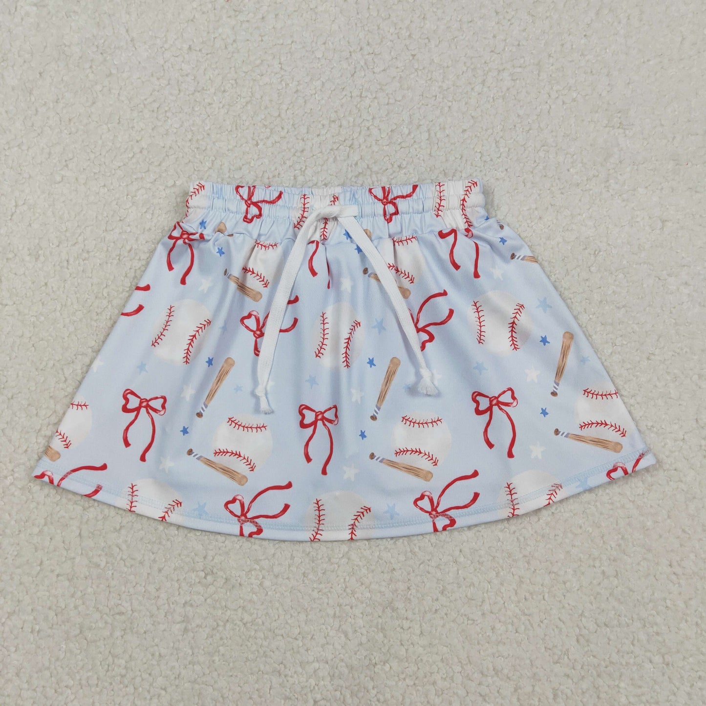 RTS NO MOQ（In Stock ) Baseball Star Bow Pattern Blue Yoga Skirt