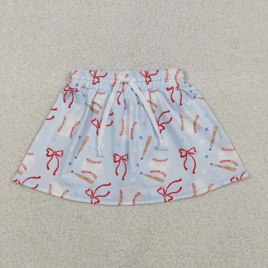 RTS NO MOQ（In Stock ) Baseball Star Bow Pattern Blue Yoga Skirt
