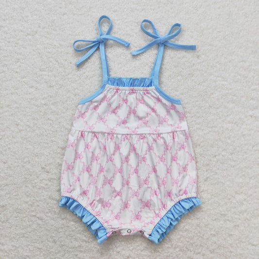 SR1086 Bow Pattern Blue Lace White Camisole Bodysuit