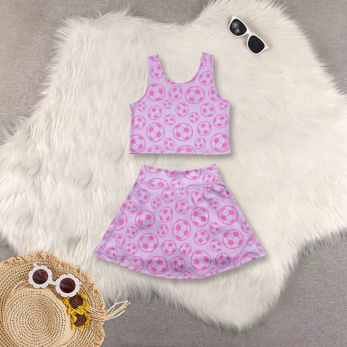 RTS NO MOQ Sibling baby girl clothes baseball sleeveless skirt yoga set