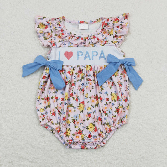 SR1162 I love papa embroidered flower blue bow pink tank top jumpsuit