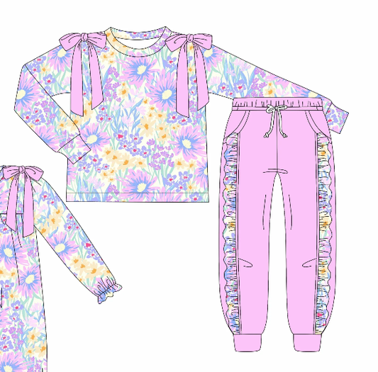 PRE ORDER Deadline  September 2  custom no moq Purple floral long-sleeved trouser suit