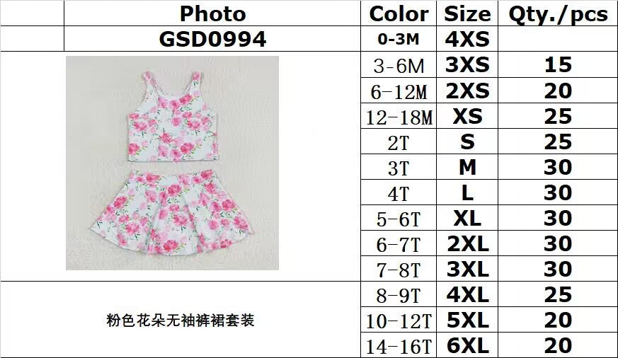 rts no moq GSD0994 Pink floral sleeveless culottes suit