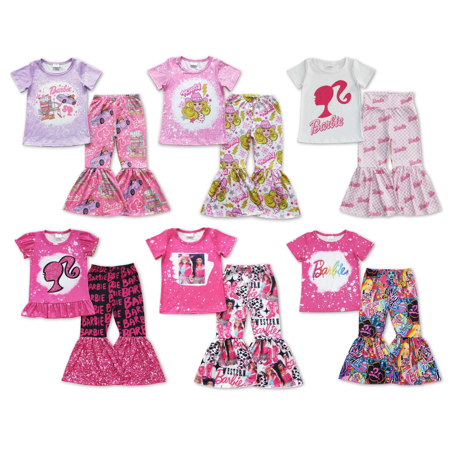 RTS NO MOQ Baby Girl Cartoon Barbie Short Sleeve Top Pants Set