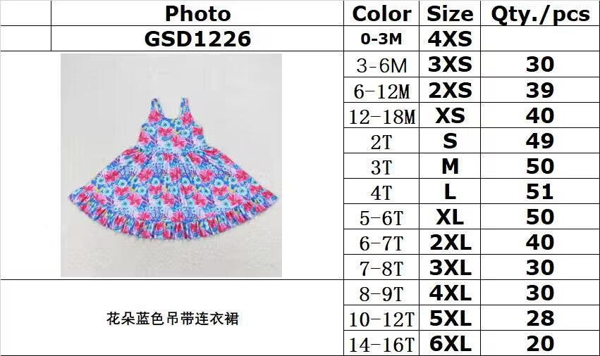 RTS no moq GSD1226 Flower blue suspender dress