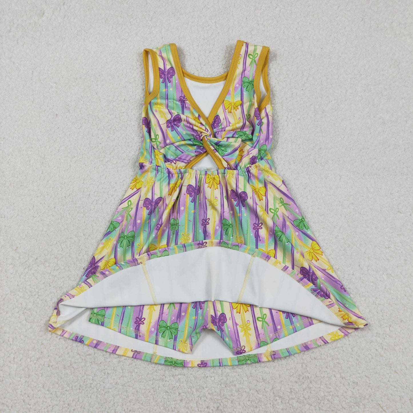 RTS NO MOQ（In Stock) Carnival Colorful Bow Striped Yoga Sleeveless Dress