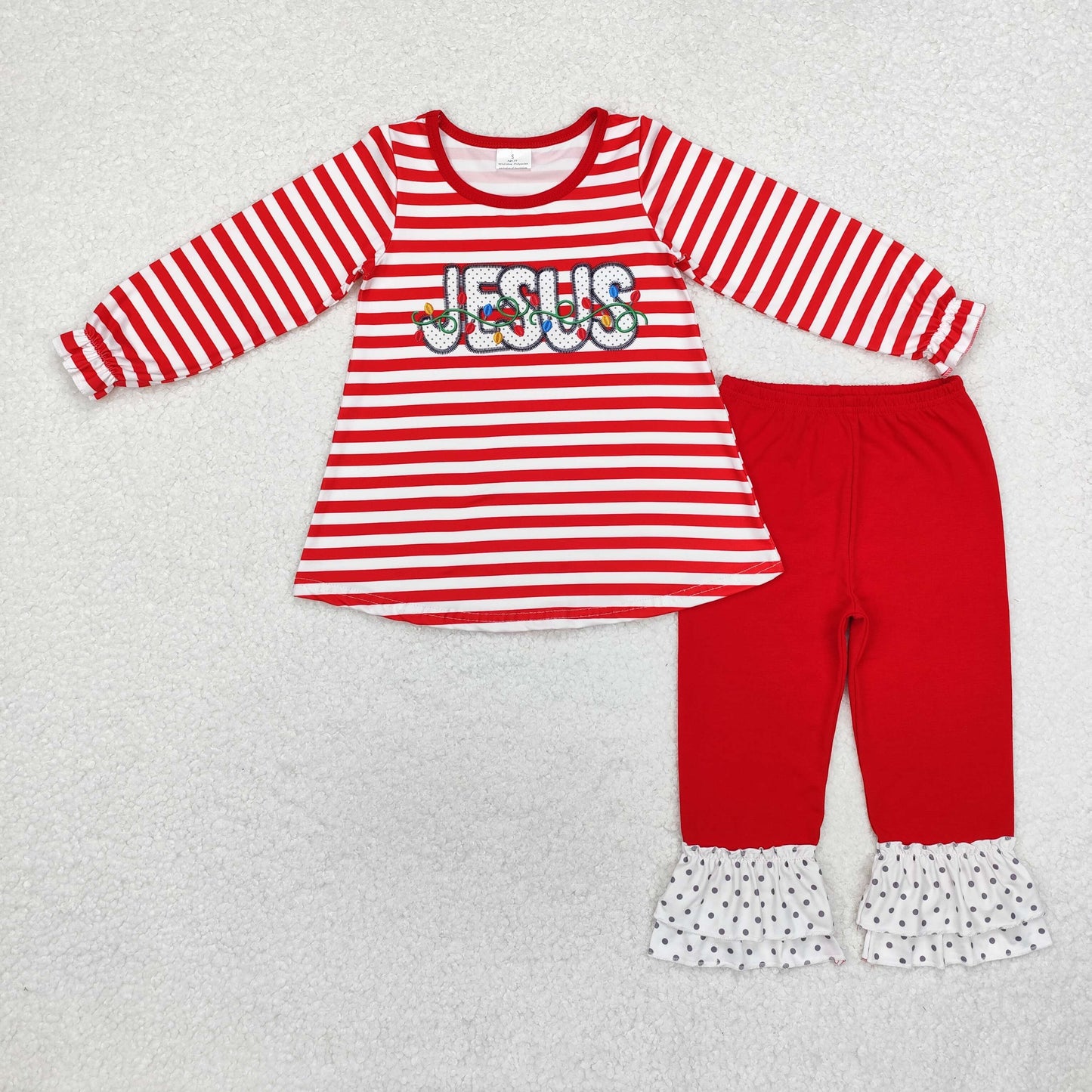 RTS NO MOQ ETA 5/7days Arrived GLP1392 Jesus lantern red striped long-sleeved trousers set