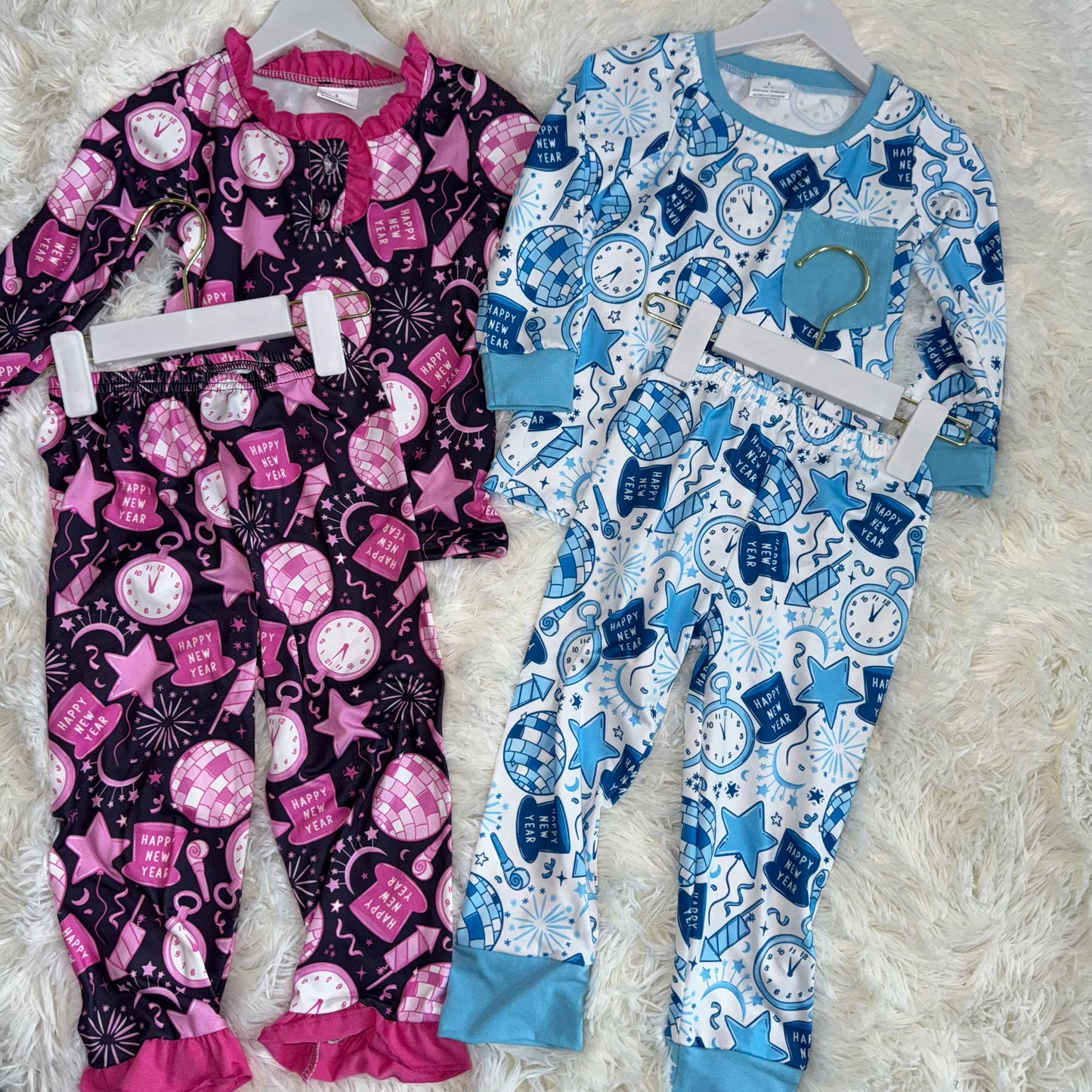 12/18m-7/8t RTS NO MOQ Sibling Baby boys girl clothes happy new year long sleeve pants sets