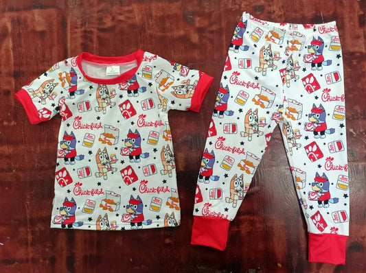 custom moq 5 eta 5weeks mix size boys bluey red short sleeve pants Suit