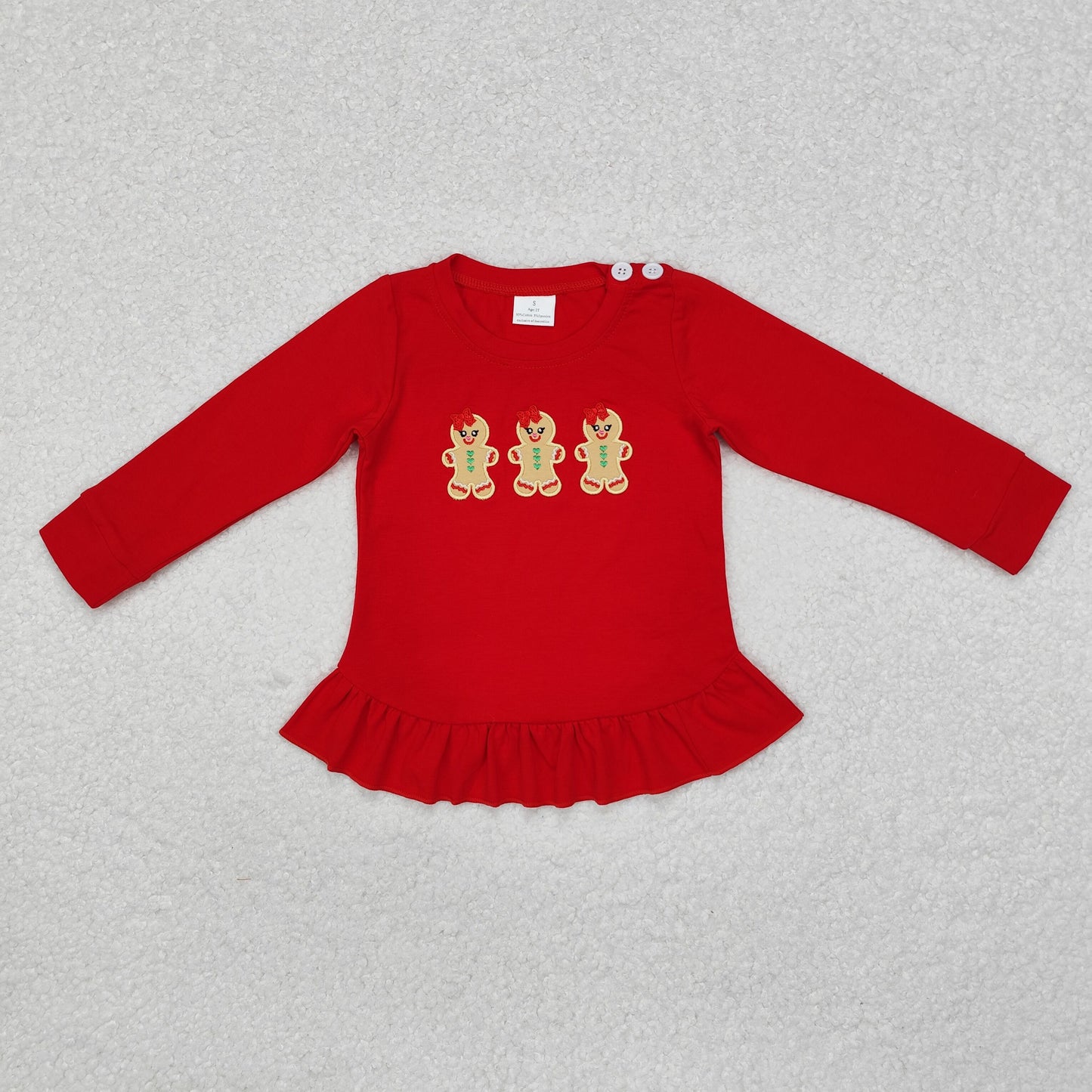 RTS NO MOQ ETA 5/7days GT0702 Embroidered gingerbread man red lace long-sleeved top