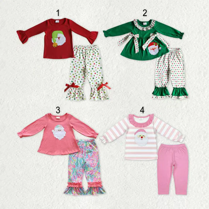 RTS NO MOQ Sibling Baby girls clothes embroidery Christmas long-sleeved trousers suits