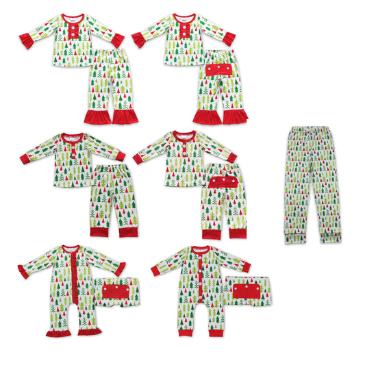 RTS NO MOQ Adult and Baby Girls Christmas Trees White Pajamas Clothes Sets