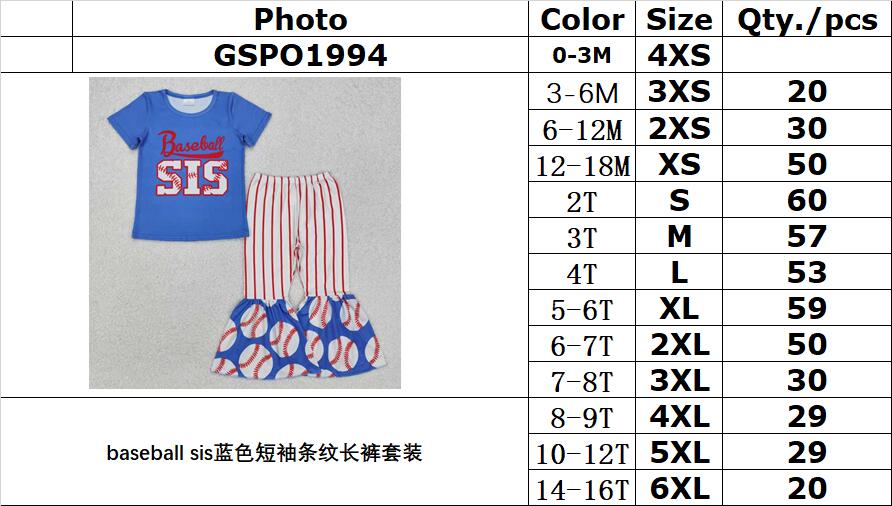 RTS NO MOQ ETA 5/7days Arrived GSPO1994 baseball sis blue short-sleeved striped trousers set