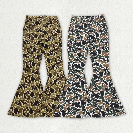 RTS NO MOQ Adults women camouflage denim flared pants