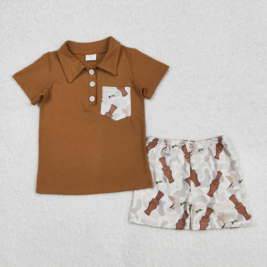 RTS NO MOQ ETA 5/7days Arrived BSSO1206 Duck bottle camouflage pocket brown short-sleeved shorts set