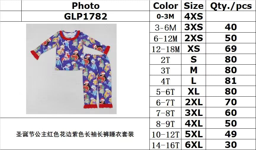 RTS NO MOQ ETA 5/7days Arrived GLP1782 Christmas princess red lace purple long-sleeved trousers pajamas set