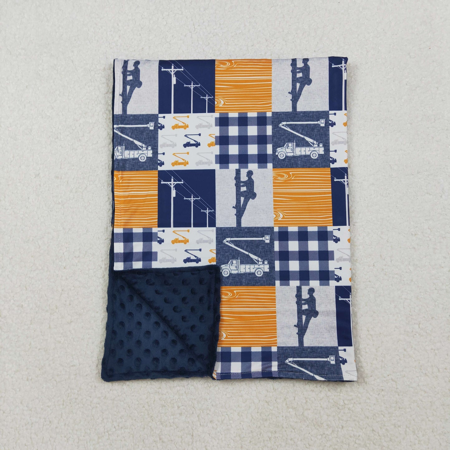 RTS NO MOQ（In Stock) BL0075 Cableman orange and blue plaid baby blanket