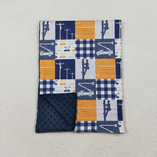RTS NO MOQ（In Stock) BL0075 Cableman orange and blue plaid baby blanket