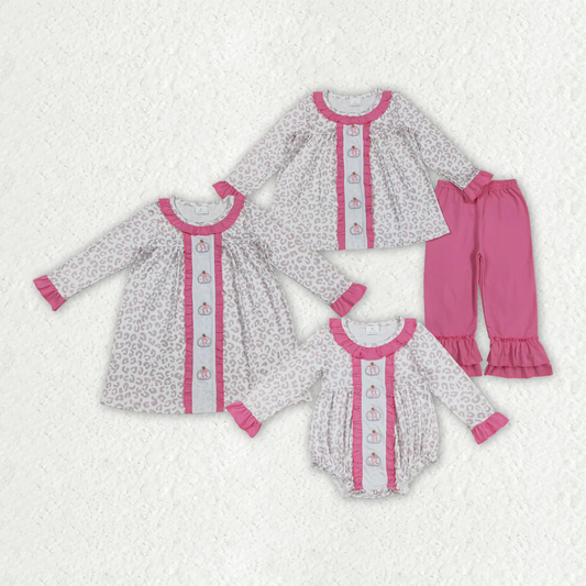 RTS Sibling baby girls clothes embroidery halloween pumpkin long Sleeve pants sets and dress and rompers