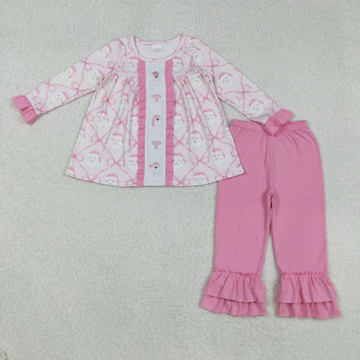 RTS NO MOQ Sibling Baby girls clothes embroidery Christmas long-sleeved trousers suits