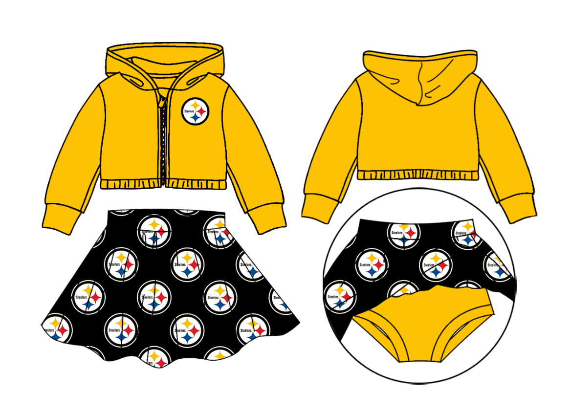PRE ORDER Deadline August 4 close custom no moq Children's boutique clothing Long sleeve and long pants zip up suit navy yellow sets