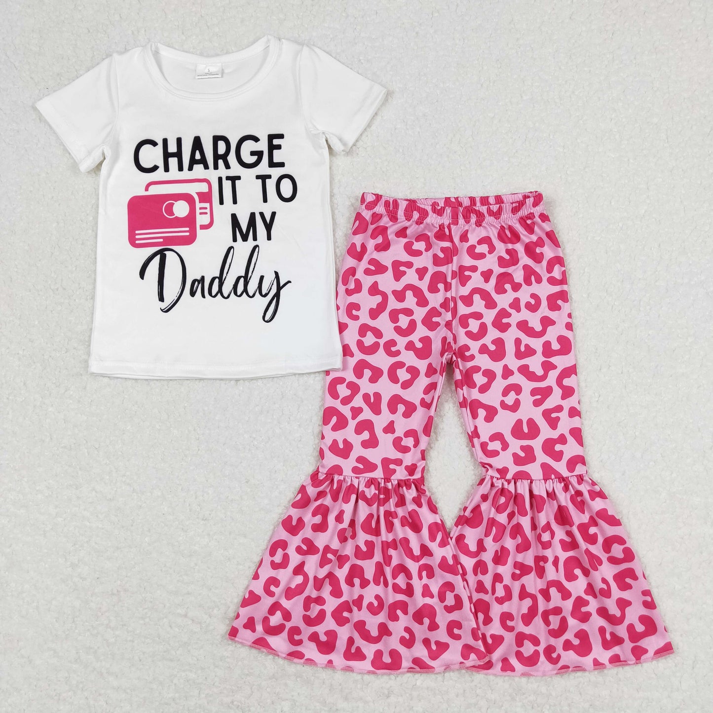 GSPO1447 charge it to my daddy lettered white short sleeve leopard print trousers suit