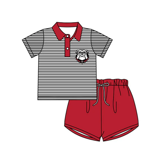 PRE ORDER Deadline August 3 close custom no moq Children's boutique clothing Red and black striped short-sleeved shorts