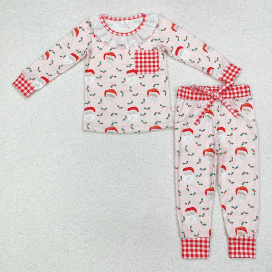 BAMBOO RTS NO MOQ ETA 5/7days GLP1213 Modal Santa Claus Red and White Plaid Pocket Pink Long Sleeve Pants