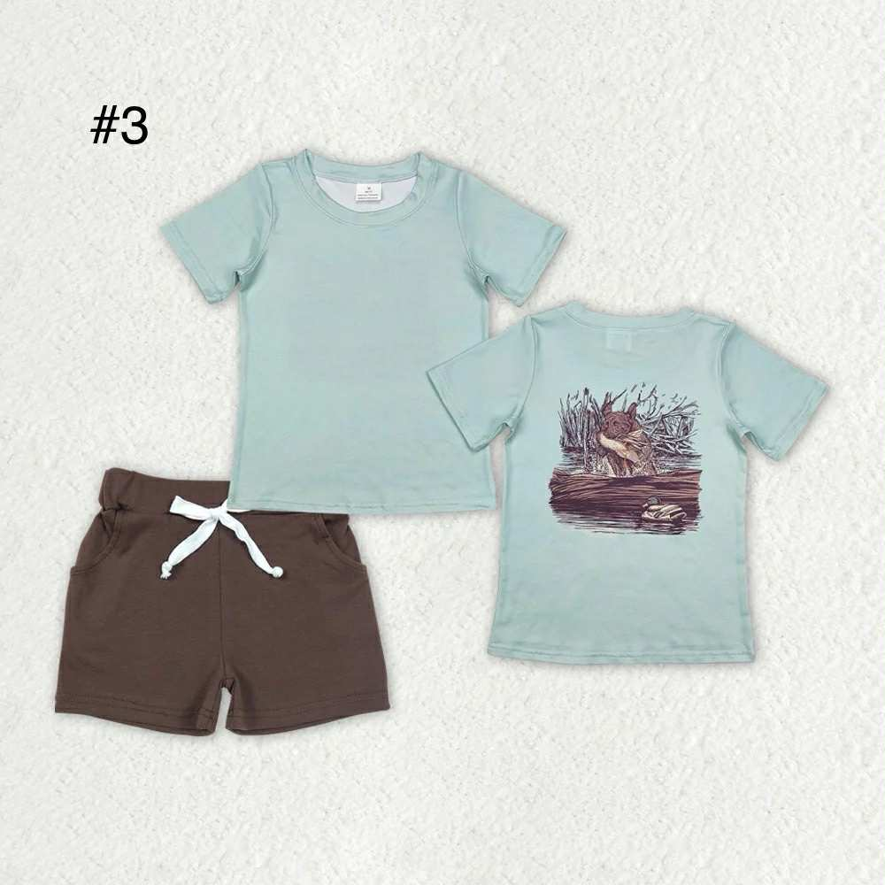 RTS NO MOQ Sibling baby boy clothes duck hunting summer  boys sets
