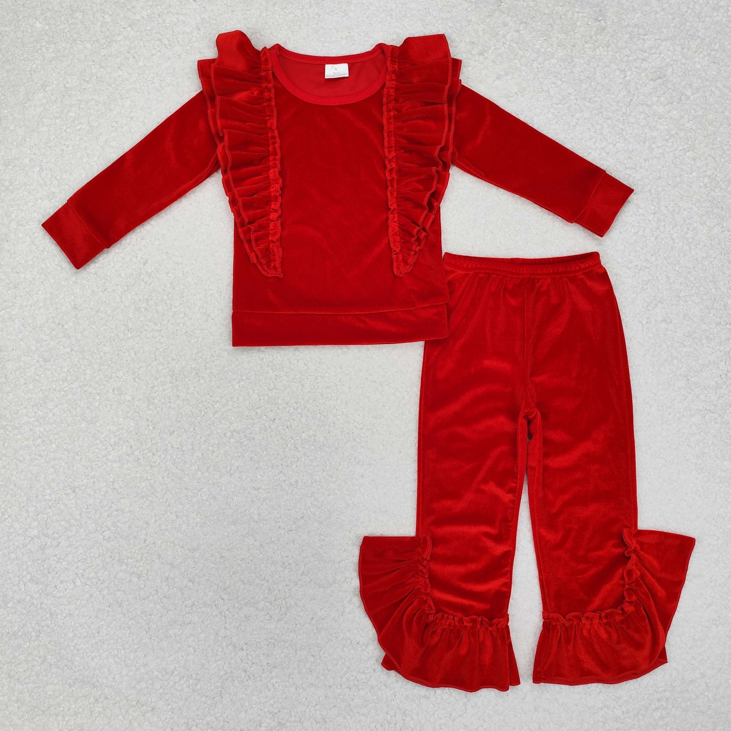 RTS NO MOQ ETA 5/7days Arrived GLP2164 Gold Velvet Solid Red Lace Long Sleeve Trousers Set