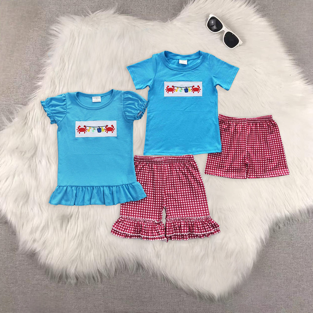 RTS NO MOQ Embroidery short-sleeved shorts suit & short-sleeved sets and romper