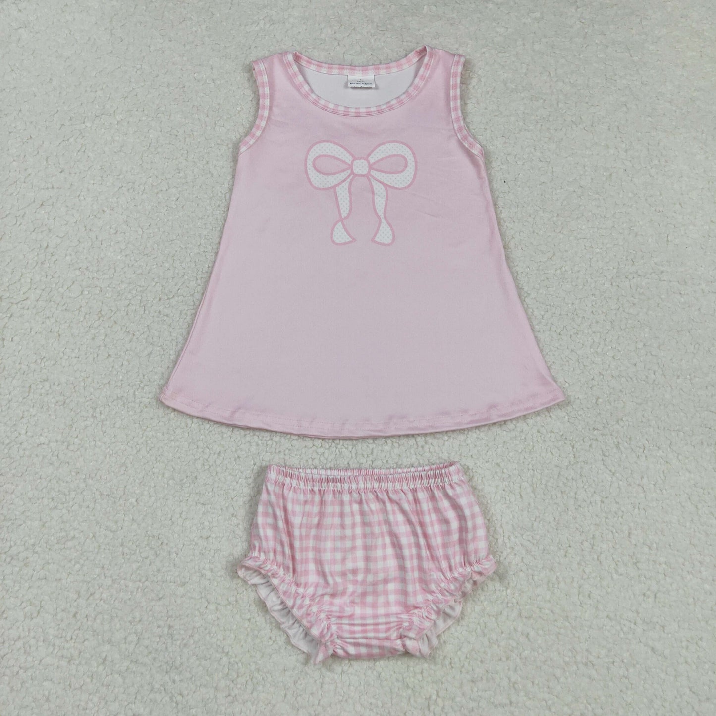 RTS NO MOQ（In Stock) GBO0469 Plaid Bow Pattern Pink Sleeveless Briefs Set