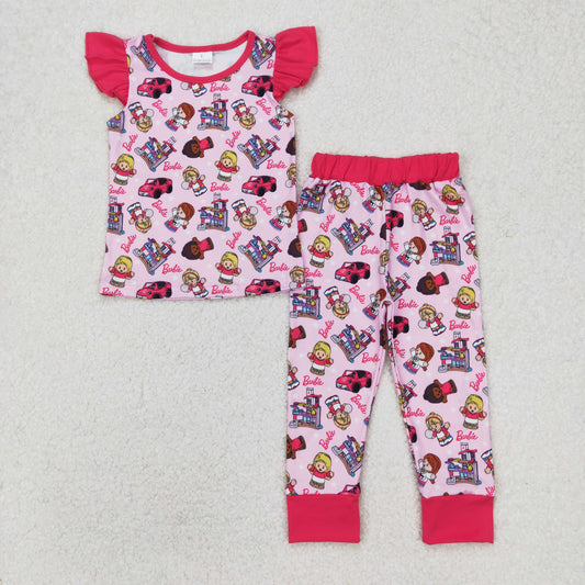 RTS NO MOQ ETA 5/7days Arrived GSPO1996 Barbie car rose red flying sleeve long pants pajamas set