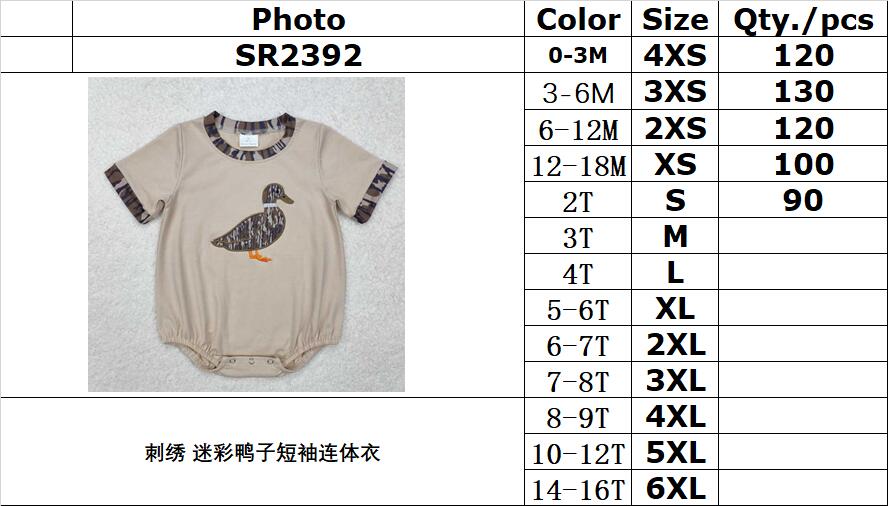 RTS NO MOQ ETA 5/7days arrived SR2392 Embroidered camouflage duck short sleeve jumpsuit