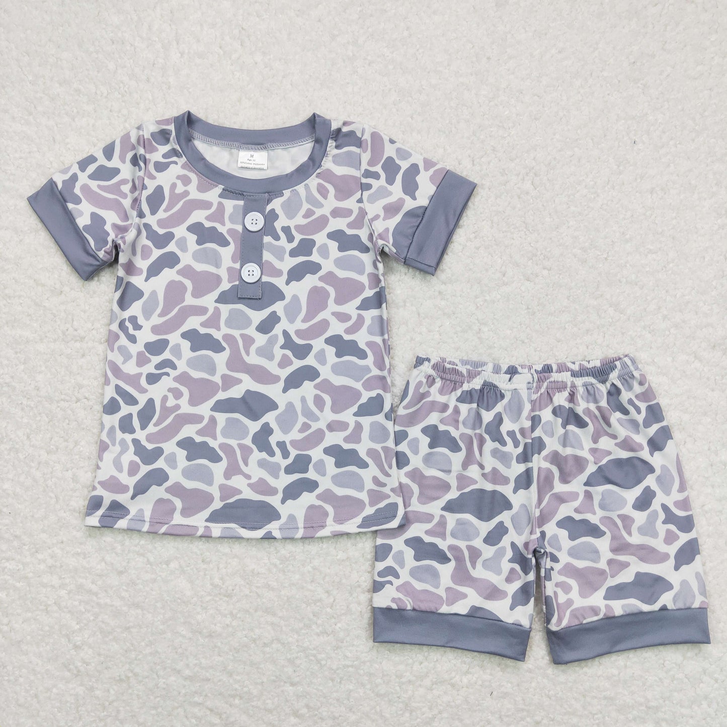 BSSO0605 Camo Gray Short Sleeve Shorts Pajama Set （3/6m-7/8t）