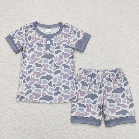 BSSO0605 Camo Gray Short Sleeve Shorts Pajama Set （3/6m-7/8t）