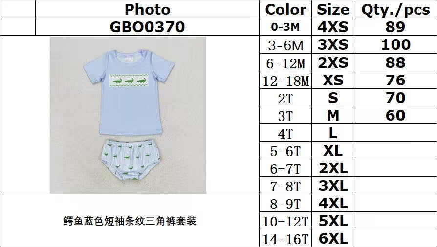 RTS no moq GBO0370 Crocodile Blue Short Sleeve Striped Briefs Set