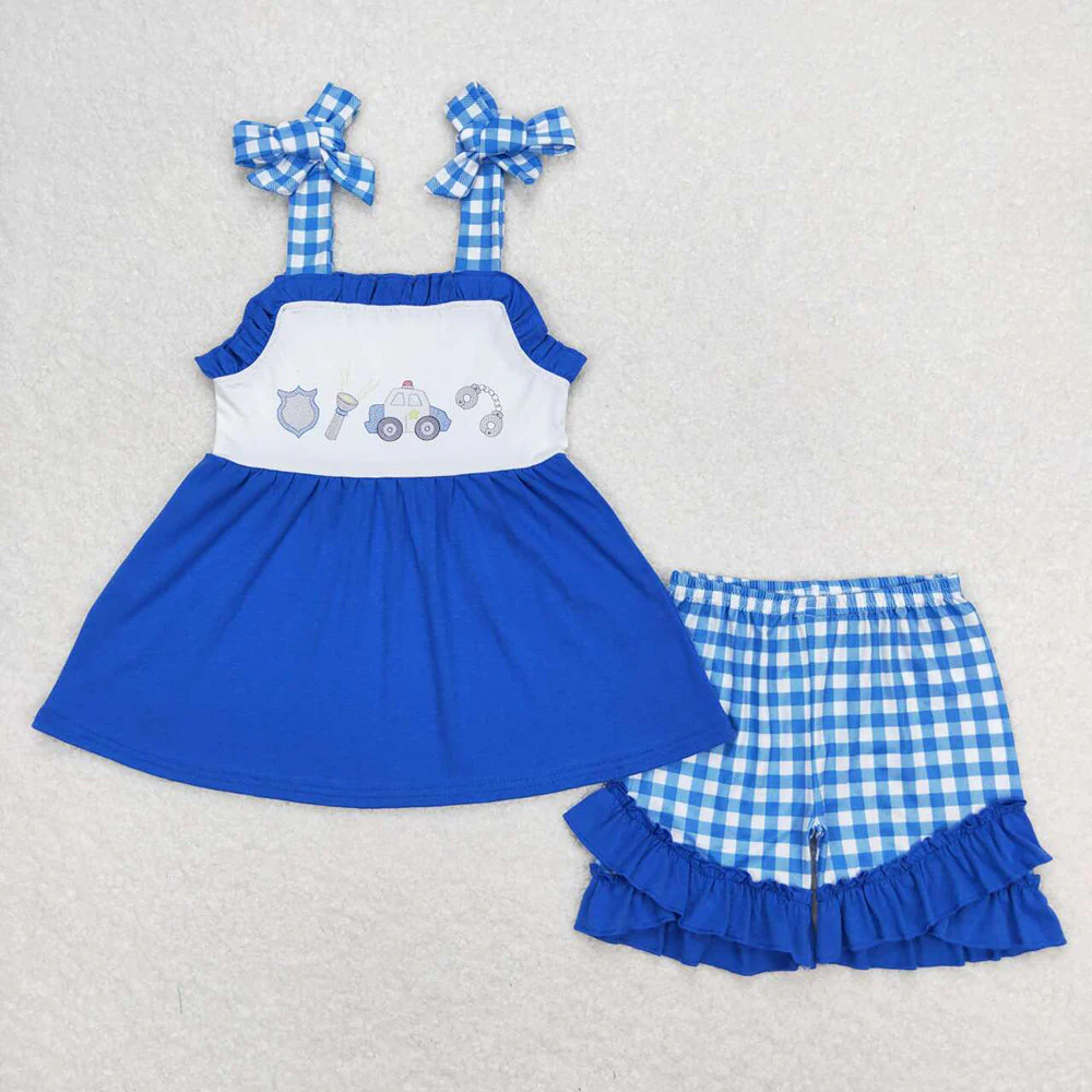 Baby Girls Police Blue Sibling Designs Rompers Outfits Clothes Sets