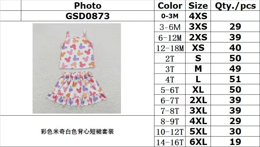 GSD0873 Colorful Mickey White Tank Top Skirt Set