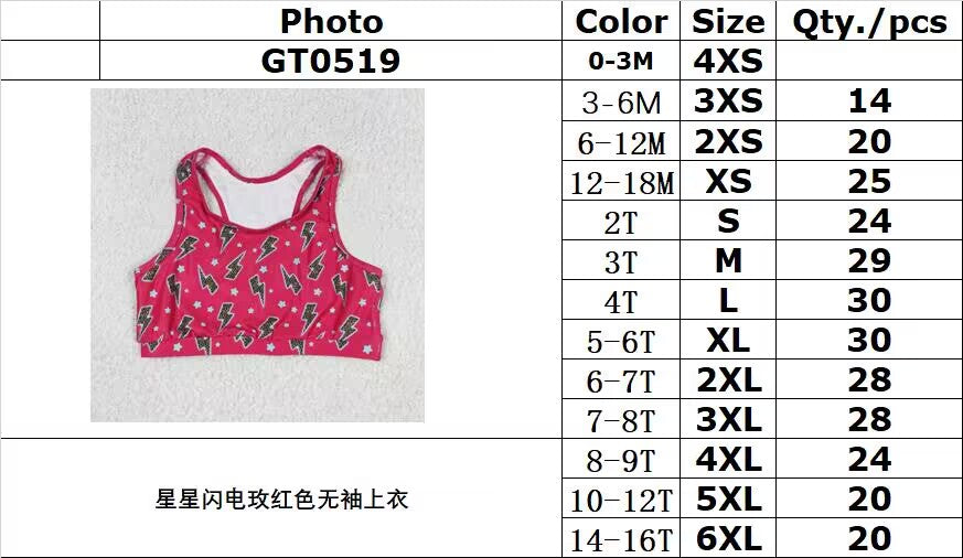 rts no moq GT0519 Star Lightning Rose Red Sleeveless Top