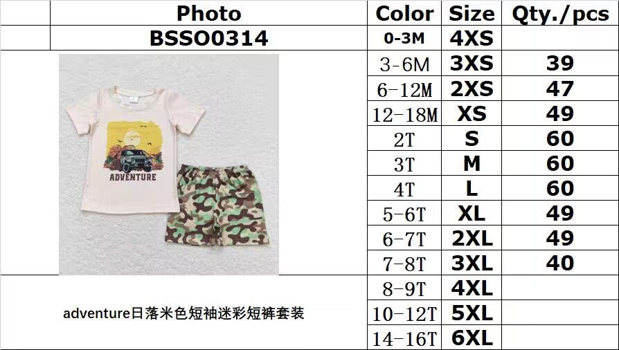 BSSO0314 adventure sunset beige short sleeve camouflage shorts set