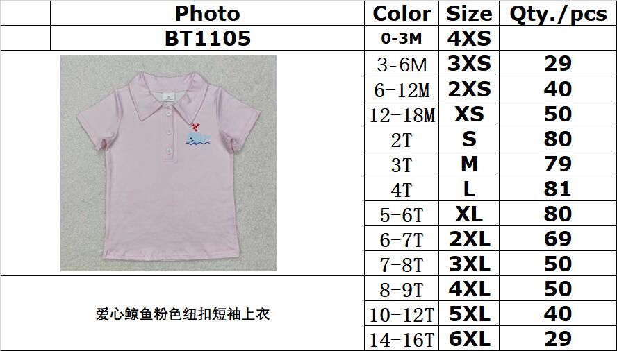 RTS NO MOQ ETA 5/7days arrived BT1105 Love whale pink button short-sleeved top