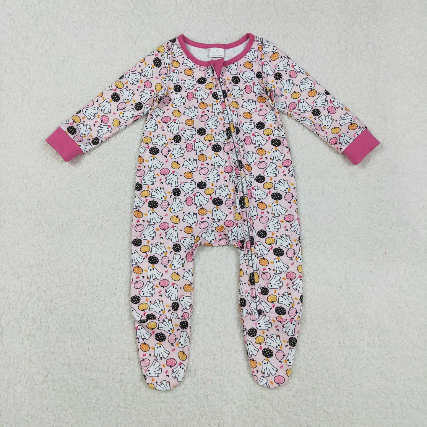 RTS NO MOQ（In Stock) LR2506 Ghostly pumpkin pink long-sleeved zippered bodysuit