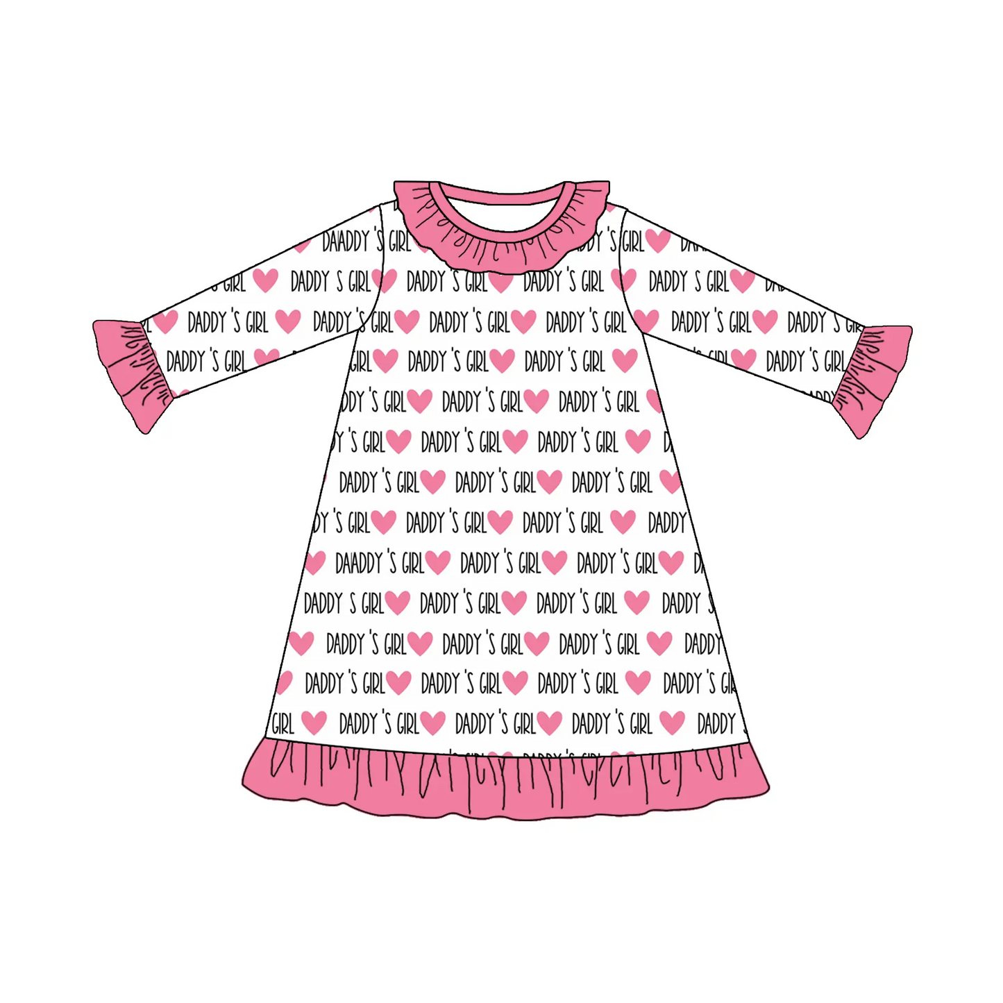 Custom moq 3 eta 7/8week moq 5 eta /4/5week Pink Letter Heart Pleated Neck Long Sleeve Dress