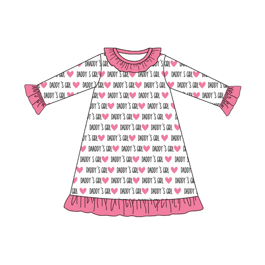 Custom moq 3 eta 7/8week moq 5 eta /4/5week Pink Letter Heart Pleated Neck Long Sleeve Dress